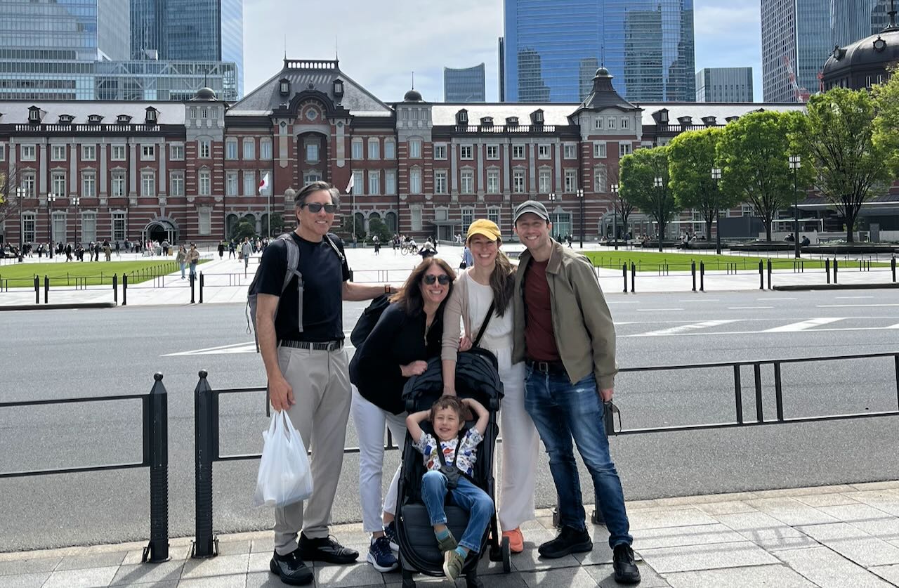 The family in front of Tokyo Station